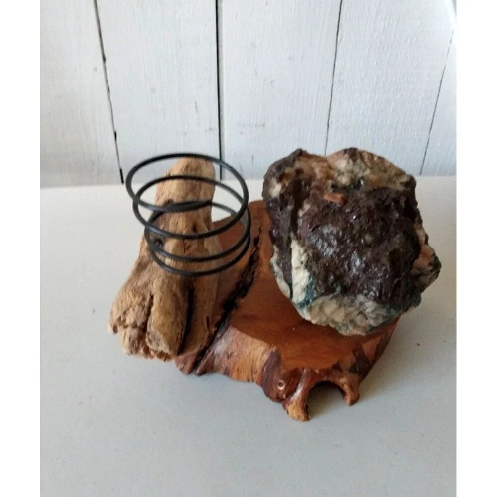 Rustic Driftwood Organic Rock Candle Holder Handmade